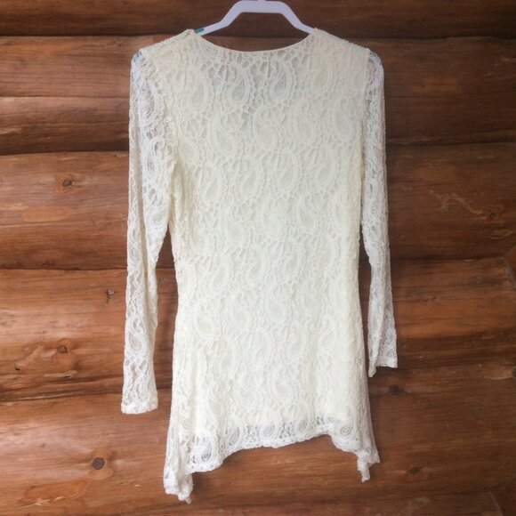 Linea Domani Ivory Lacy Medium Long Sleeve Lined Feminine Romantic Popover Tunic - Picture 2 of 5